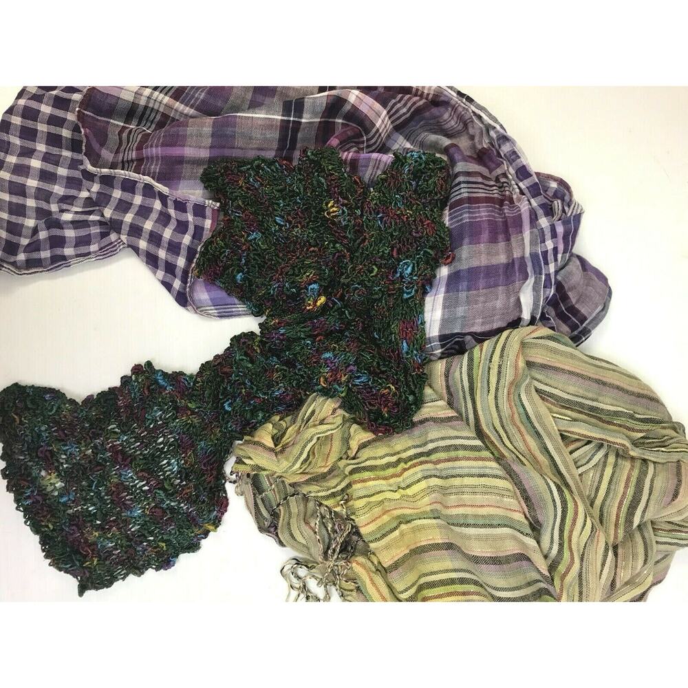 Scarves Set of 3 Plaid Stripe Knit Long Head Neck